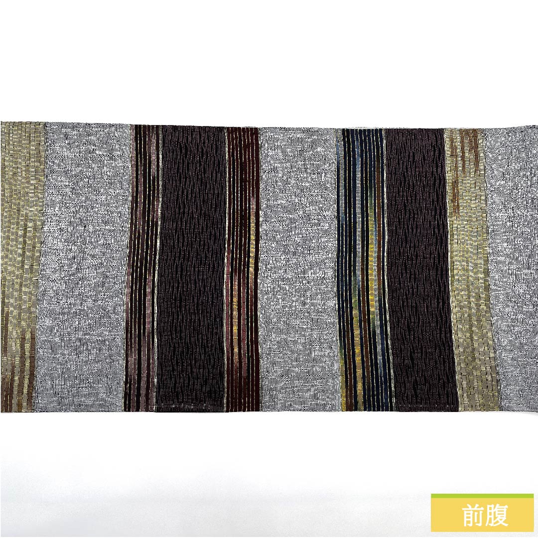 袋帯 錫色（すずいろ） 横段 シンプル 帯丈449cm 正絹 Sランク 全通 カジュアル グレー系 1123010182322
