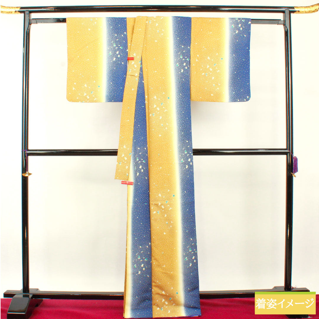 Small pattern, polyester, length 168cm, sleeve length 66.5cm, lined, ochre, indigo, abstract pattern, washable, S rank, gradation, 1115004422599