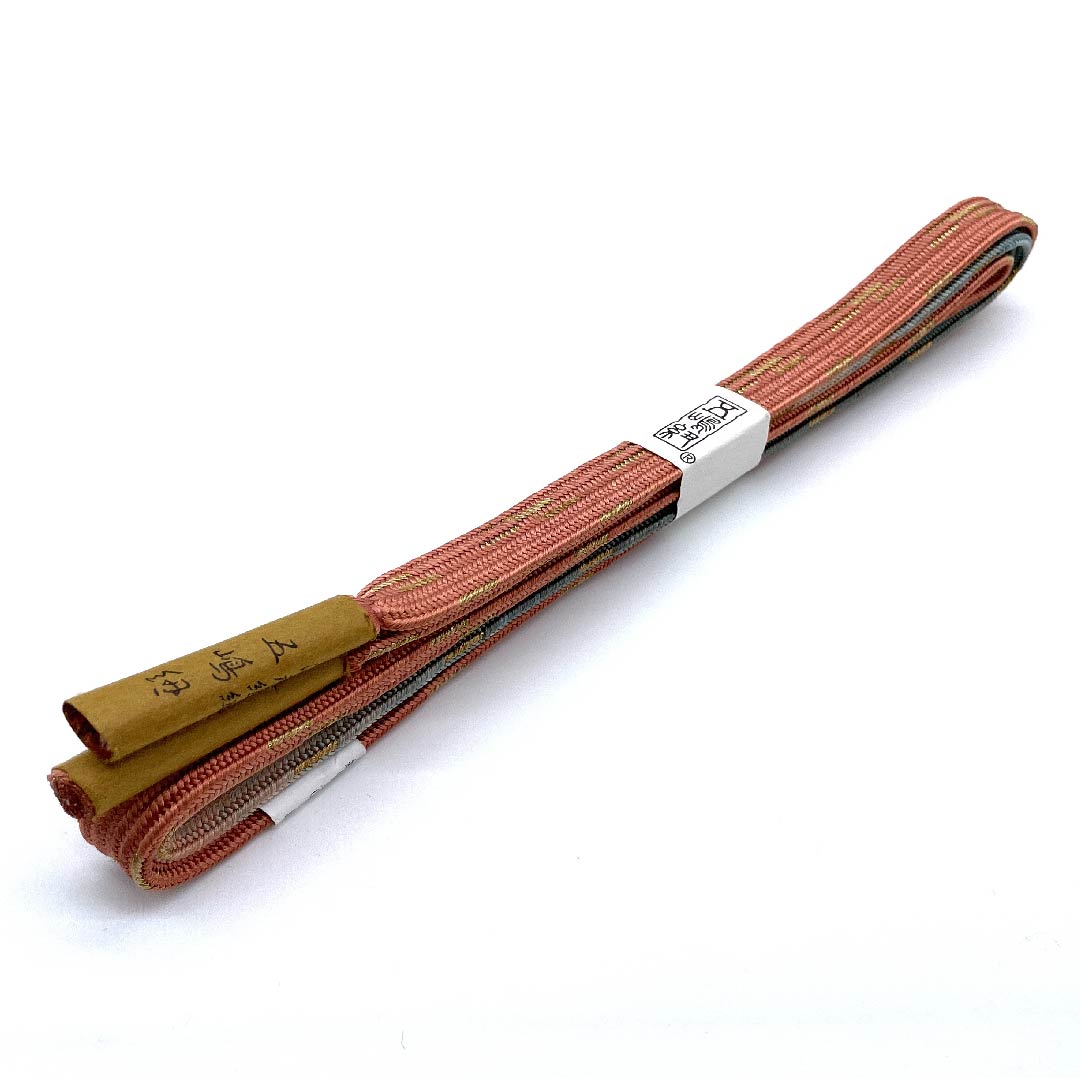 （新古品） 帯締め 正絹 四分紐 珊瑚色（さんごいろ） 朧花色（おぼろはないろ） 五嶋紐 江戸組紐 長さ約159cm 幅約1.5cm セミフォーマル Sランク ピンク系 1135002432313