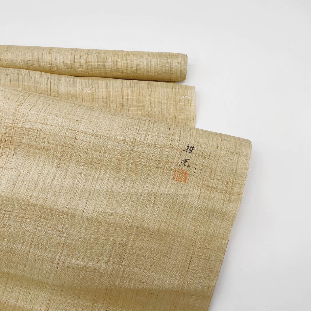 [Untailored] Nagoya obi, linen, S rank, Tokyo Shiracha (Tokyo white-tea color), summer obi, artisan work, roll, obi length 477cm, point pattern, casual, beige, 1124008822425
