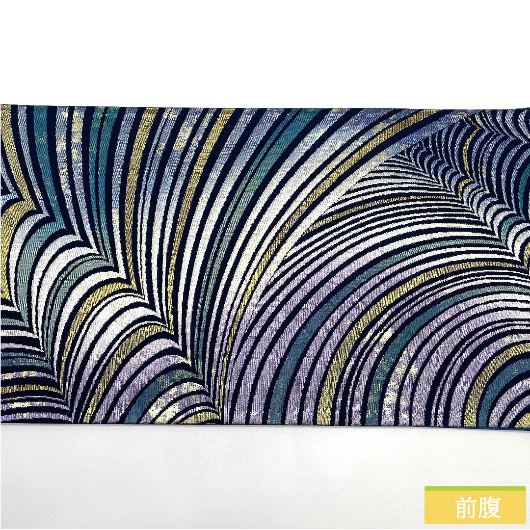 袋帯 燻色（ふすべいろ） 幾何学模様 グラデーション 帯丈430cm 正絹 Sランク 六通 セミフォーマル 青系 1123010152317