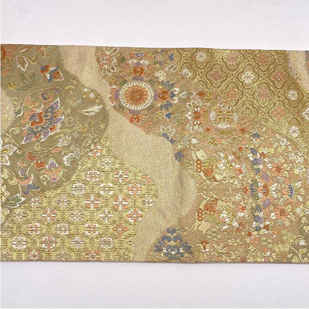 【未仕立】袋帯 正絹 Aランク 金色 吉祥文様 服部織物謹製   帯丈428cm 六通 フォーマル 金系 1123006013321