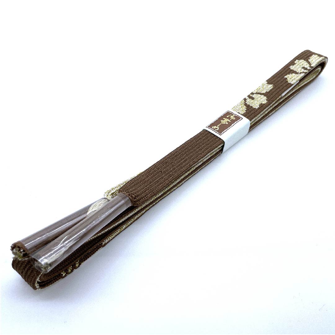 （新古品） 帯締め 正絹 四分紐 苦色（にがいろ） 金属糸使用 花 新古品 長さ約159cm 幅約1.5cm セミフォーマル Sランク 茶系 1135002182314