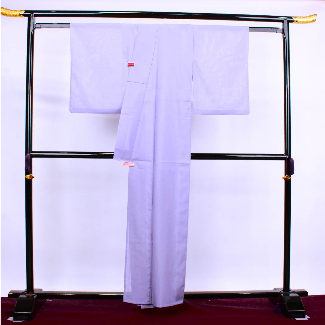 夏物 ポリエステル 色無地 身丈159cm 裄丈61.5cm 紅湊色（べにみなといろ） 無地 絽 Sランク 紫系 1132000202320
