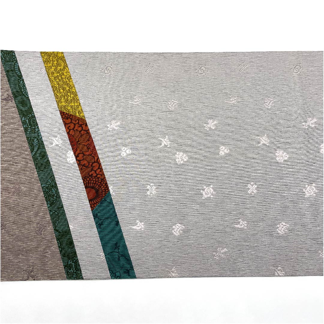 Fukuro obi, tin color (suzuiro) and lye gray (akunezuiro), living national treasure, inlay, obi length 444cm, pure silk, A rank, point pattern, casual, gray, 1123006723322