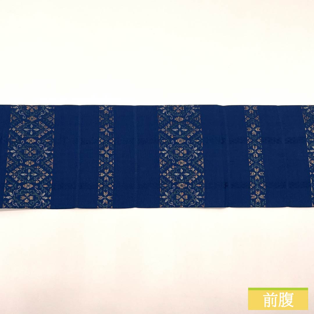 Nagoya Obi, Pure Silk, S-Rank, Indigo Brown, with Cherry Blossom and Hanabishi Patterns, Horizontal Stripes, Length 360cm, Six-Ply, Semi-Formal, Blue, Item Number 1124009082317, Nagoya Style