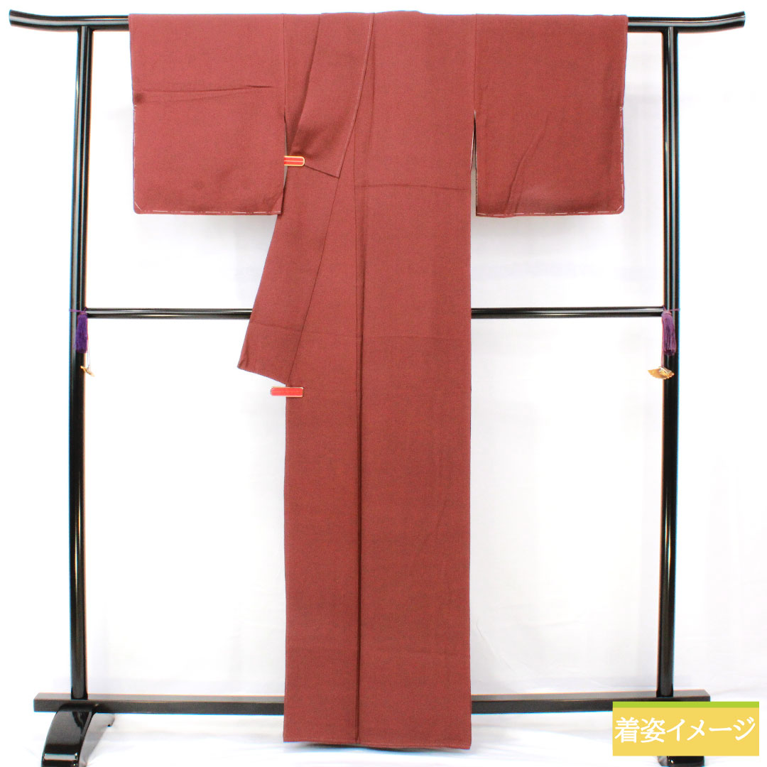 Plain color, pure silk, length 163cm, sleeve length 67.5cm, azuki brown, plain color, one crest, circle with bellflower, lined, S rank, brown, 1114001822414