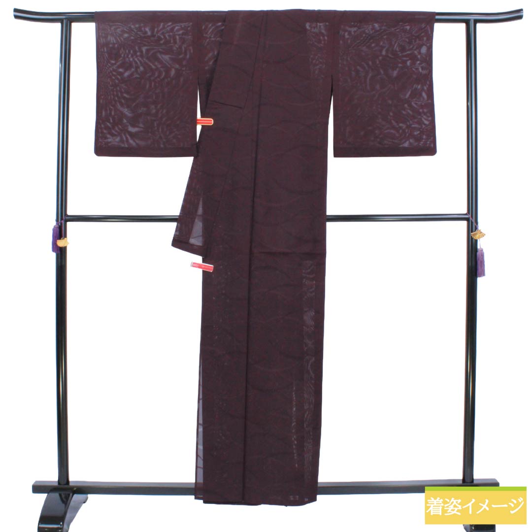 夏物 ポリエステル 色無地 Aランク 身丈158.5cm 裄丈65.5cm 紫烏色（しうしょく） 露芝 絽 紫系 1132004793320