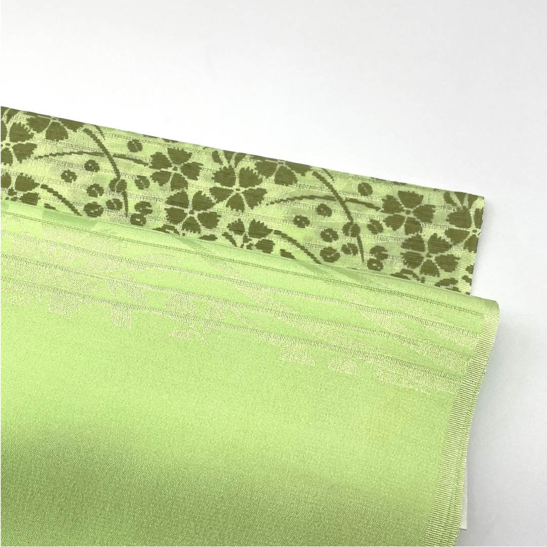 (New) Obiage, pure silk, semi-formal, young green (Wakanairo), summer, bellflower, pink, length 172cm, width 29cm, new rank, green, 1136000701919