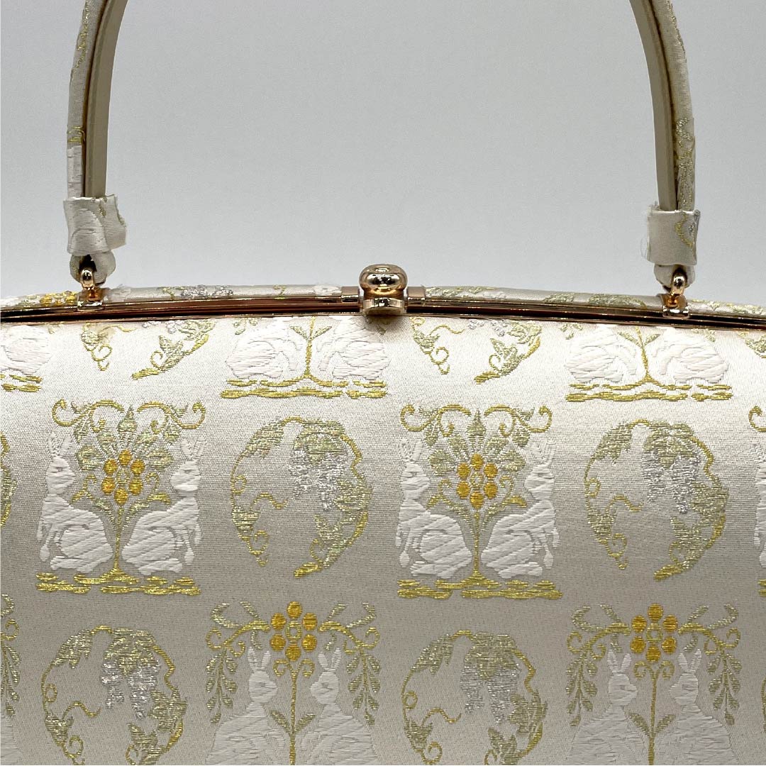 (Like New) Formal Zori and Bag Set, B-Rank, Flower Rabbit Design, Obi Fabric, Size L, Cream, 1133000394415