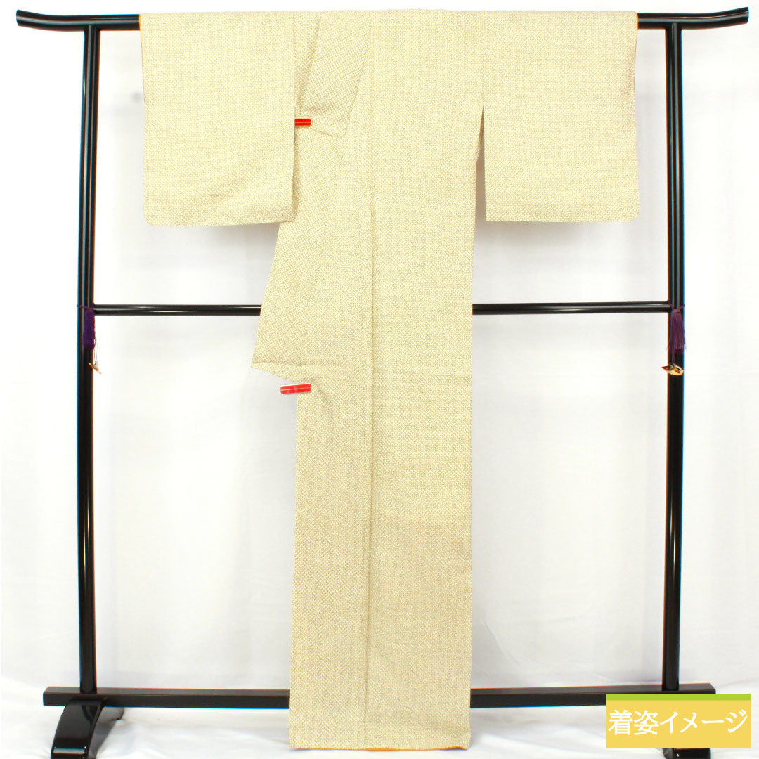 Small pattern, polyester, length 167cm, sleeve length 68cm, lined, light indigo, washable kimono, dyed Hikita, with basting thread, unused, S rank, green, 1115004792519