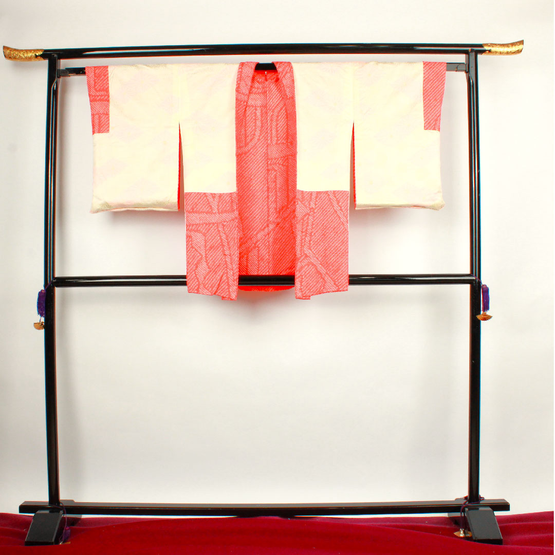 Haori, Length 81cm, Sleeve length 64.5cm, Kyoto scarlet, Shibori, Geometric pattern, Pure silk, A rank, Lined, Vermilion, 1117000383916