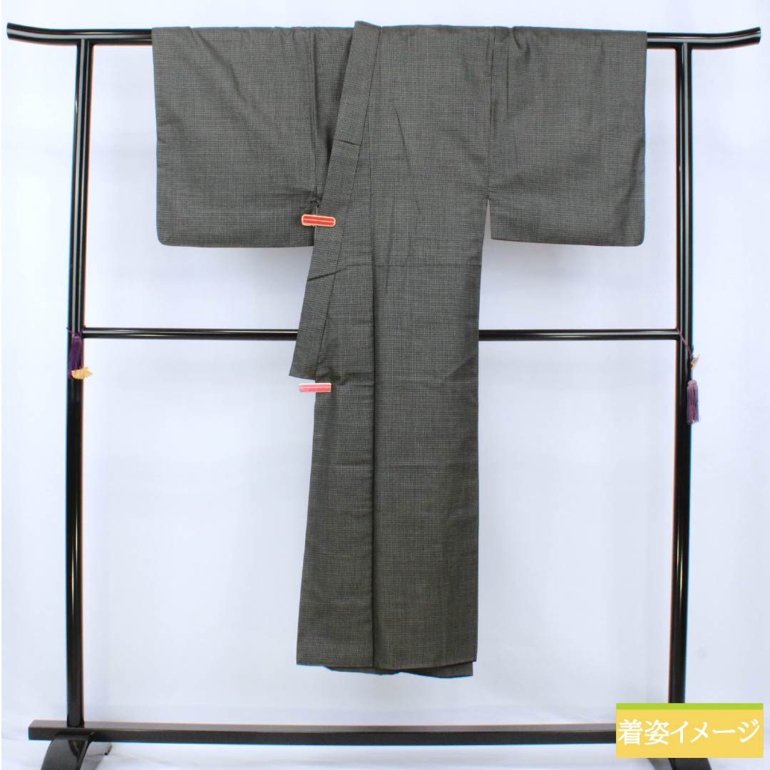 男物 正絹 Bランク 身丈139cm 裄丈68.5cm 小絣 亀甲 アンサンブル 袷 黒系 1119001424310