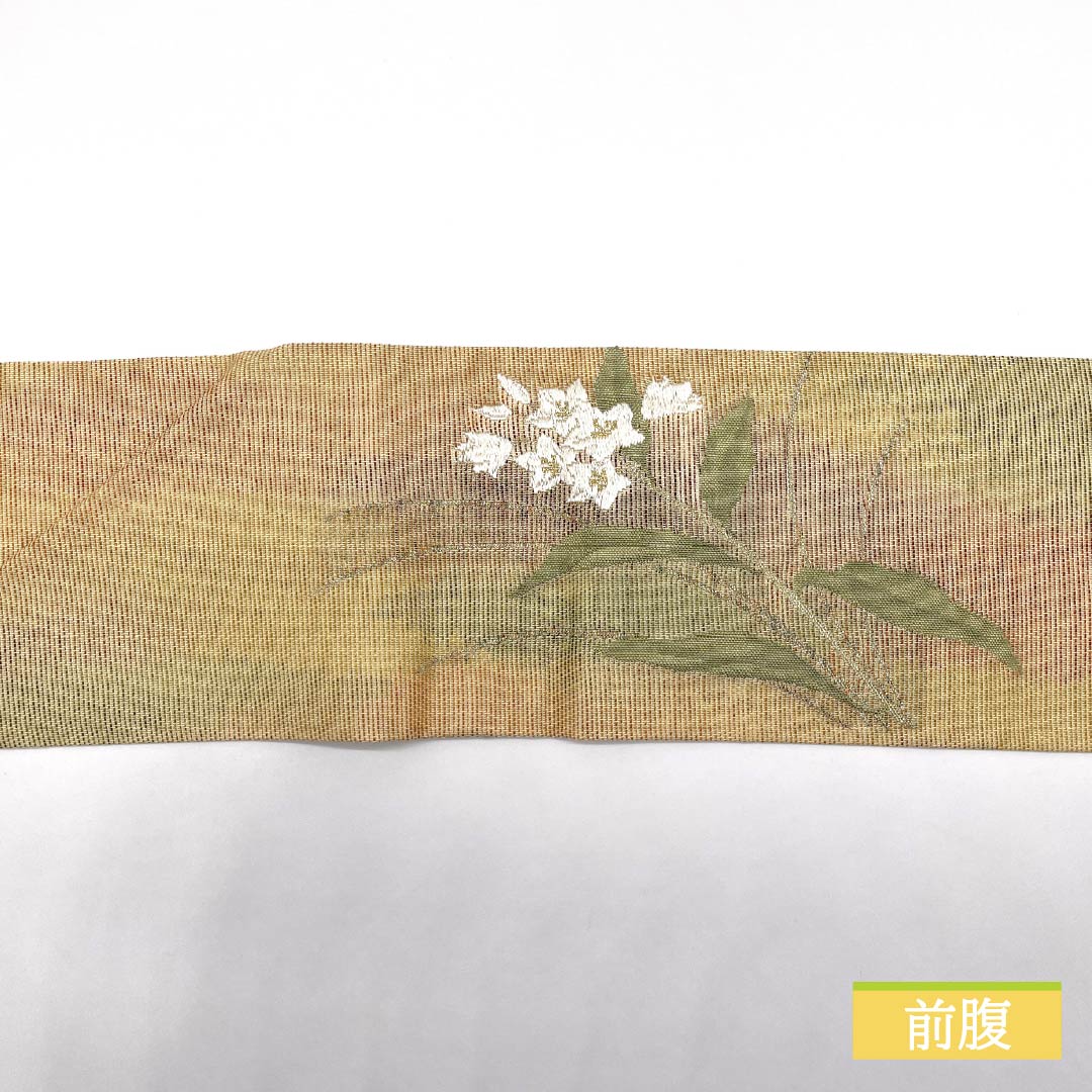 Nagoya Obi, Pure Silk, Summer Obi with Dried Foil and Embroidered Bellflower Design, Length 355cm, S-Rank, Semi-Formal, Gradient Pattern, 1124008682399, Nagoya Style