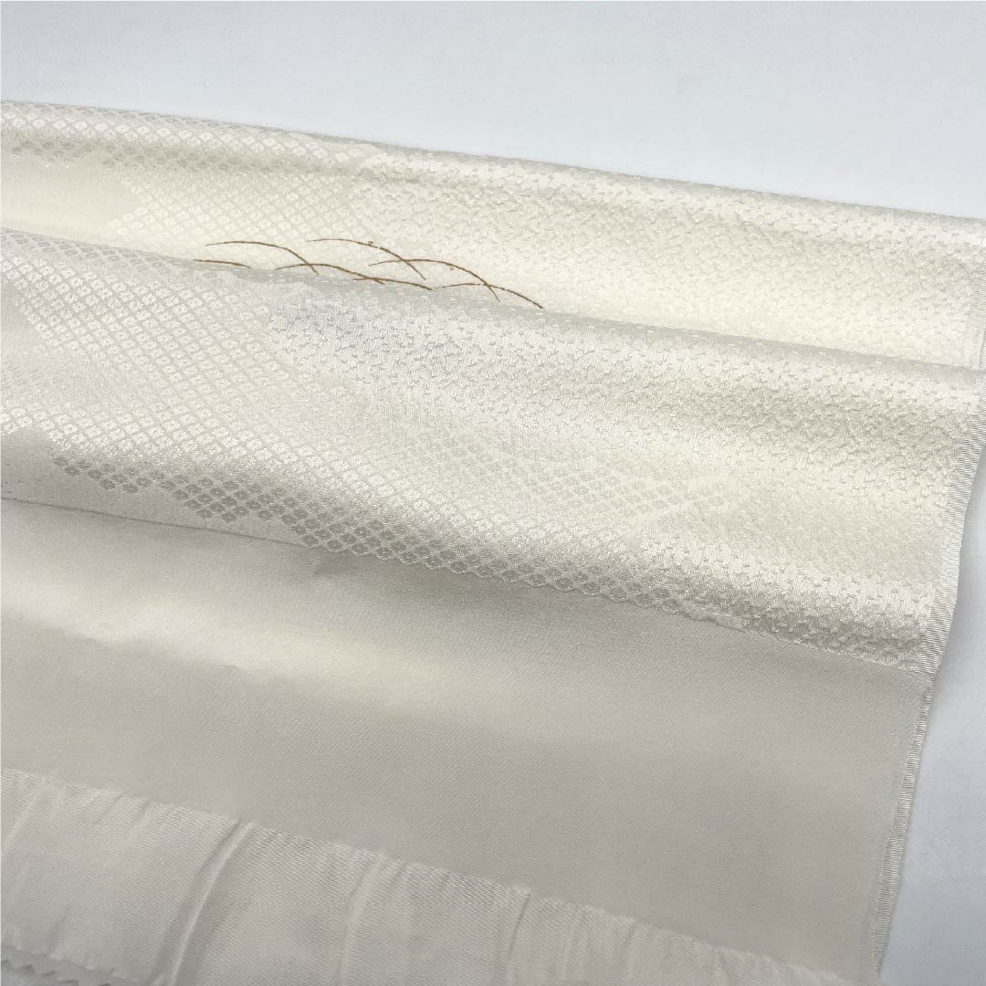 Obiage Silk S-rank Formal Milky white For Kurotomesode Dewy grass Plum Length approx. 173cm Width approx. 29cm White 1136002582911