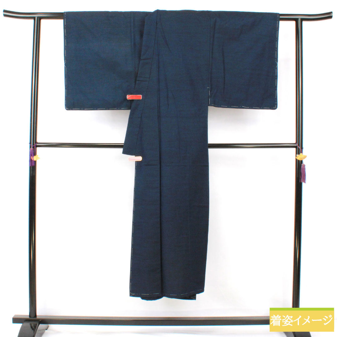 男物 正絹 Aランク 身丈141.5cm 裄丈70cm 濃紺色（のうこんいろ） 紬地 羽織紐付き アンサンブル 袷 紺系 1119001593418