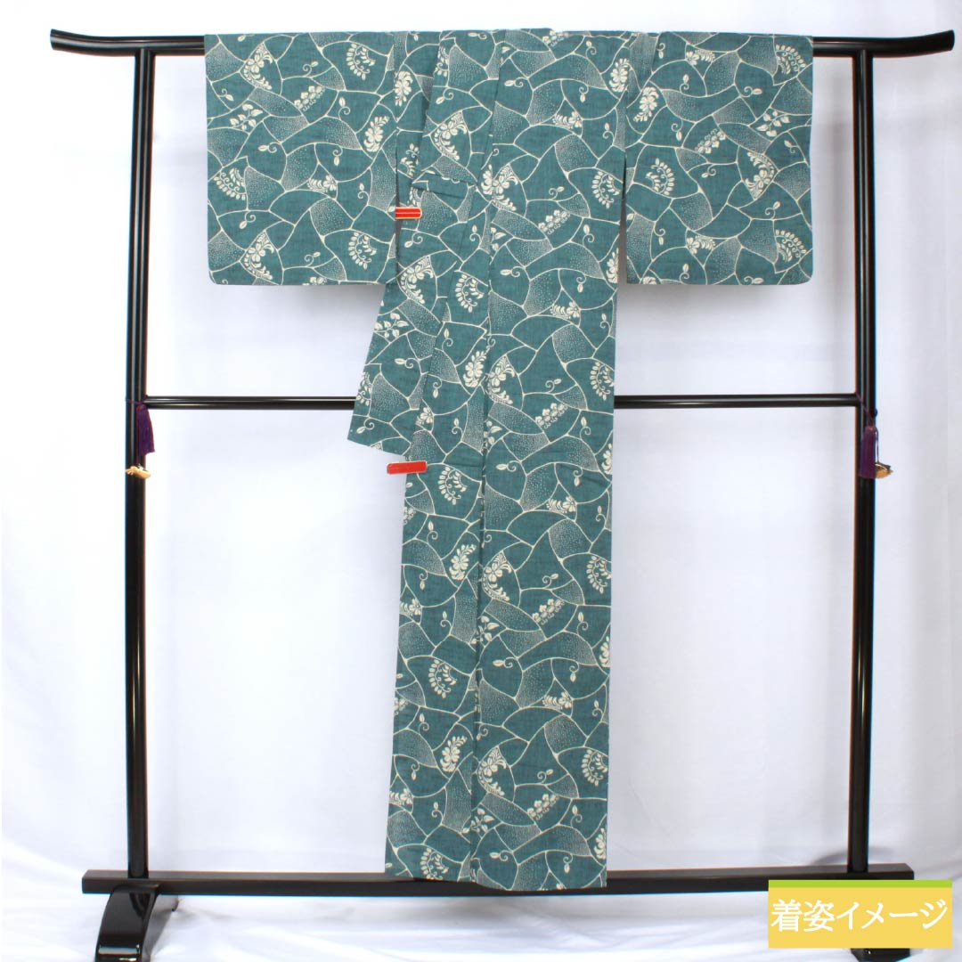 Cotton Yukata, Length 155cm, Sleeve Length 66.5cm, S Rank, Single Layer, Blue with Indigo Brown (Aito no Chairo), Ivy Pattern, Part Number 1118005892317