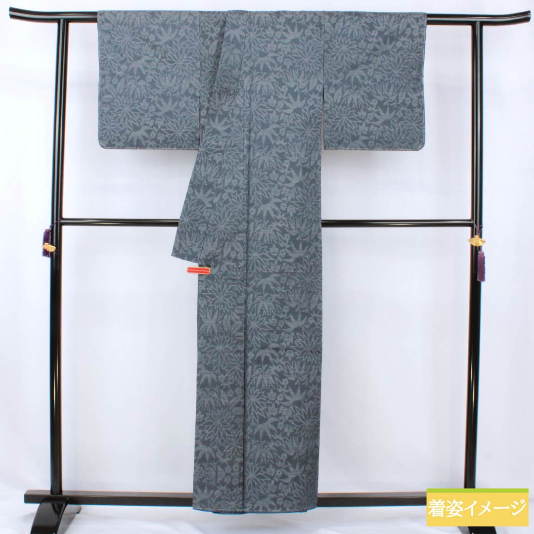 紬 正絹 Aランク 身丈157cm 裄丈64.5cm 錫紵色（しゃくじょいろ） 大島紬 横双絣 草花 袷 グレー系 1116004313322