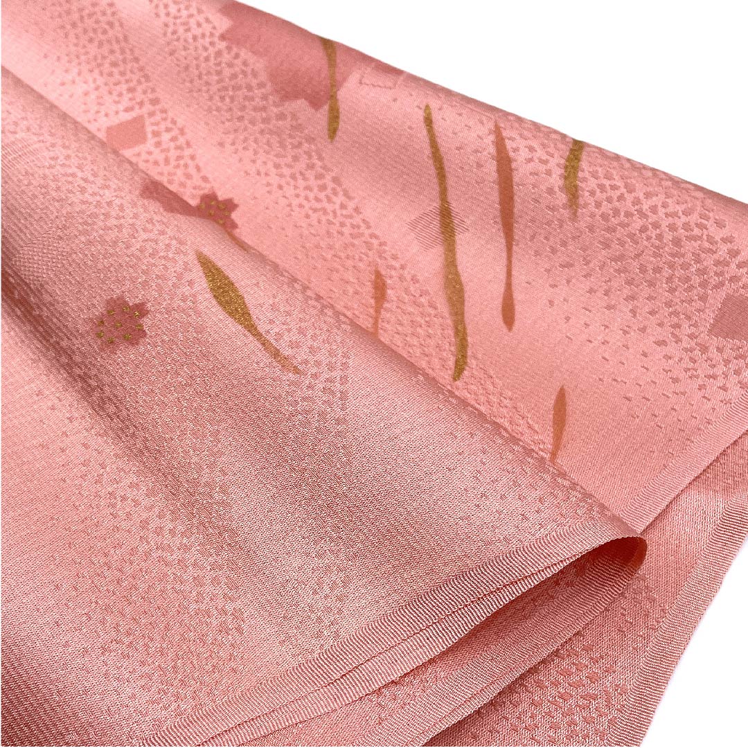 (New old stock) Formal obiage, pure silk, coral color, cherry blossom, new old stock, length 168cm, width 29cm, S rank, pink, 1136000182913