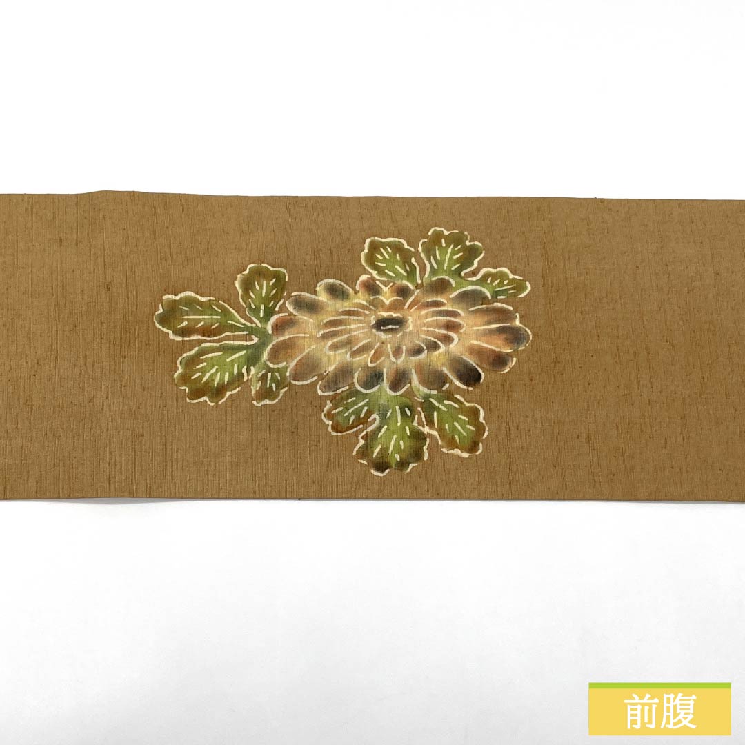 Nagoya Obi, Pure Silk, S-Rank, Pale Fallen Leaf Color (Usukuchibairo), Tsumugi Fabric, Dyed Obi, Chrysanthemum Design, Pointed Pattern, Casual, Brown, 371cm Long, Product Number: 1124009812314, Nagoya Style