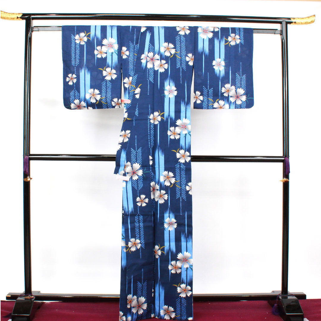Yukata, navy blue, cherry blossom, cotton, S rank, single layer, length 165cm, sleeve length 67cm, navy blue, 1118002052518