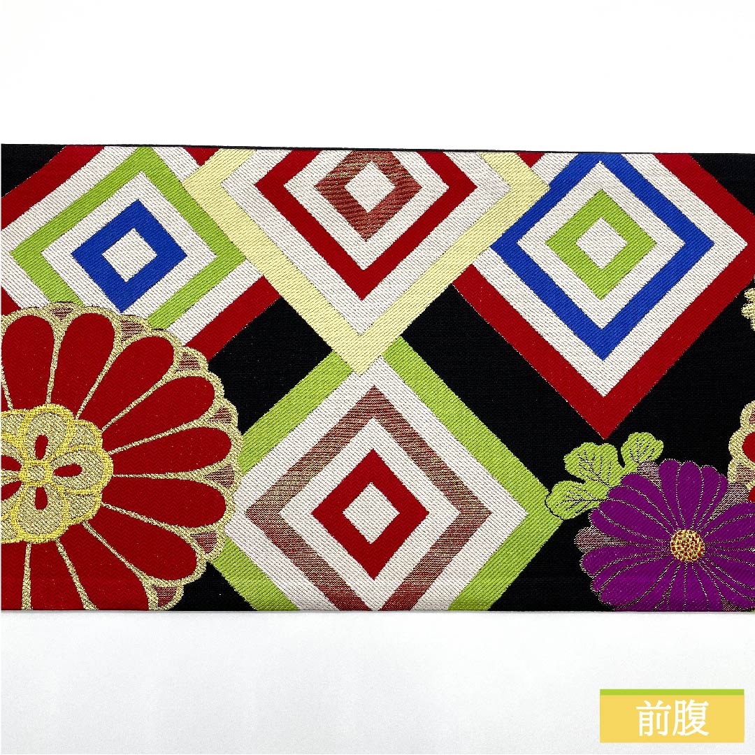 Fukuro Obi, Pure Silk, Black, Diamond, Chrysanthemum, Length 440cm, A Rank, Six-way, Formal, Black, 1123011633310