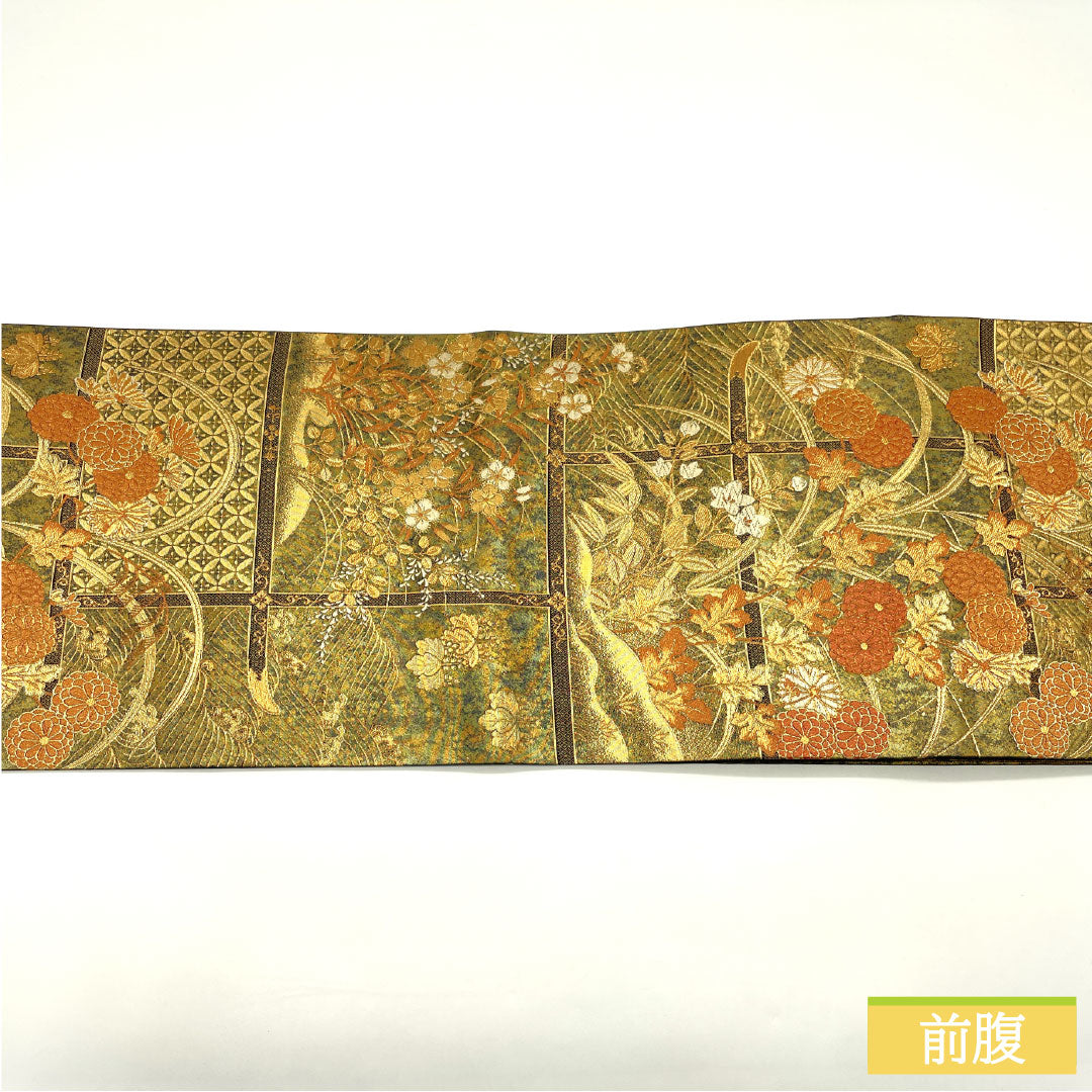 Fukuro Obi (Sash), Pure Silk, S-Rank, Nishijin-ori, with Gold-Tone Pattern, Length 440cm, Six-Ply, Formal, Item Number 1123016782321