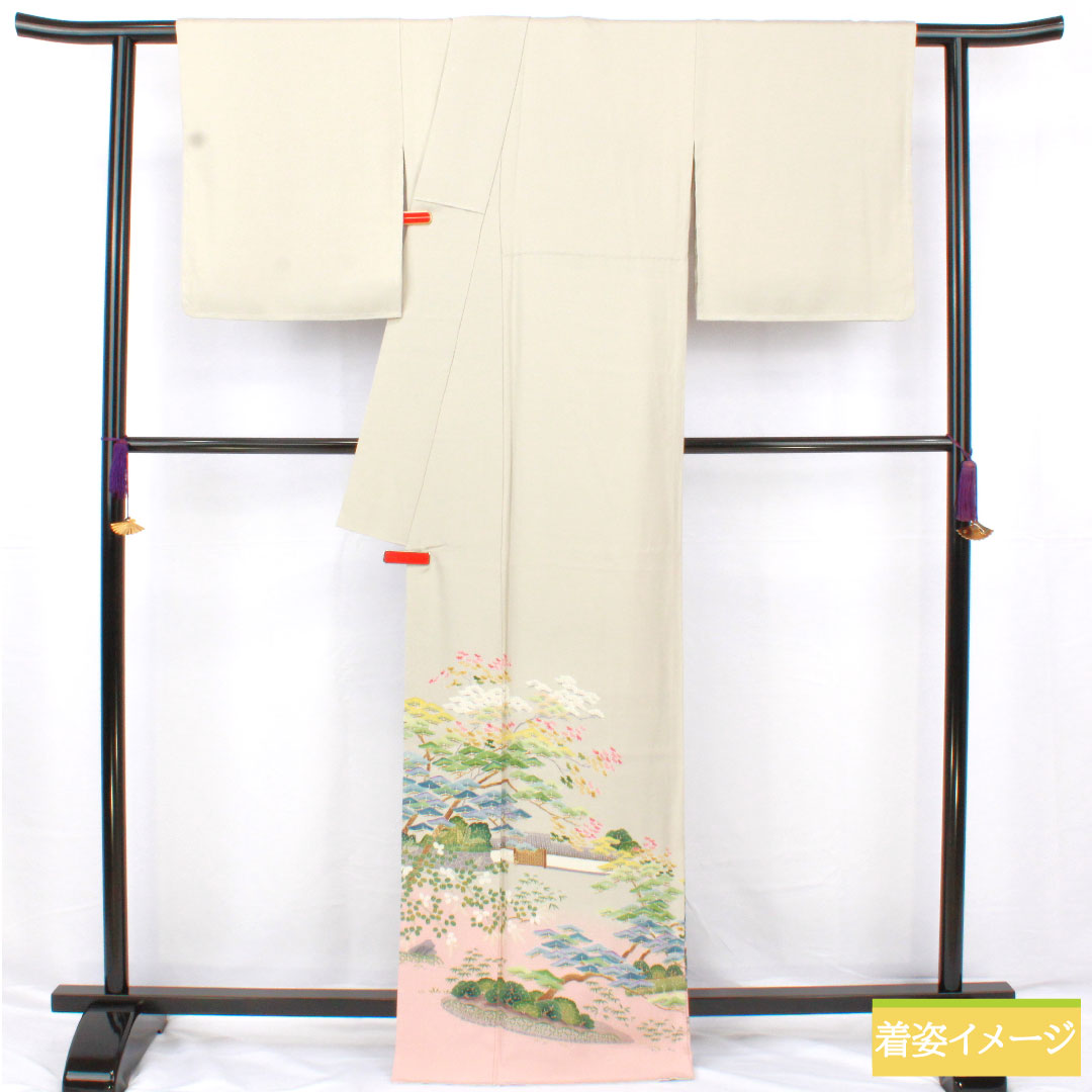 色留袖 正絹 身丈166cm 裄丈68cm 袷 卯の花色（うのはないろ） 京加賀友禅 一つ紋 違い鷹の羽 パールトーン加工 しつけ糸付き 未使用品 Sランク グレー系 1111001662522
