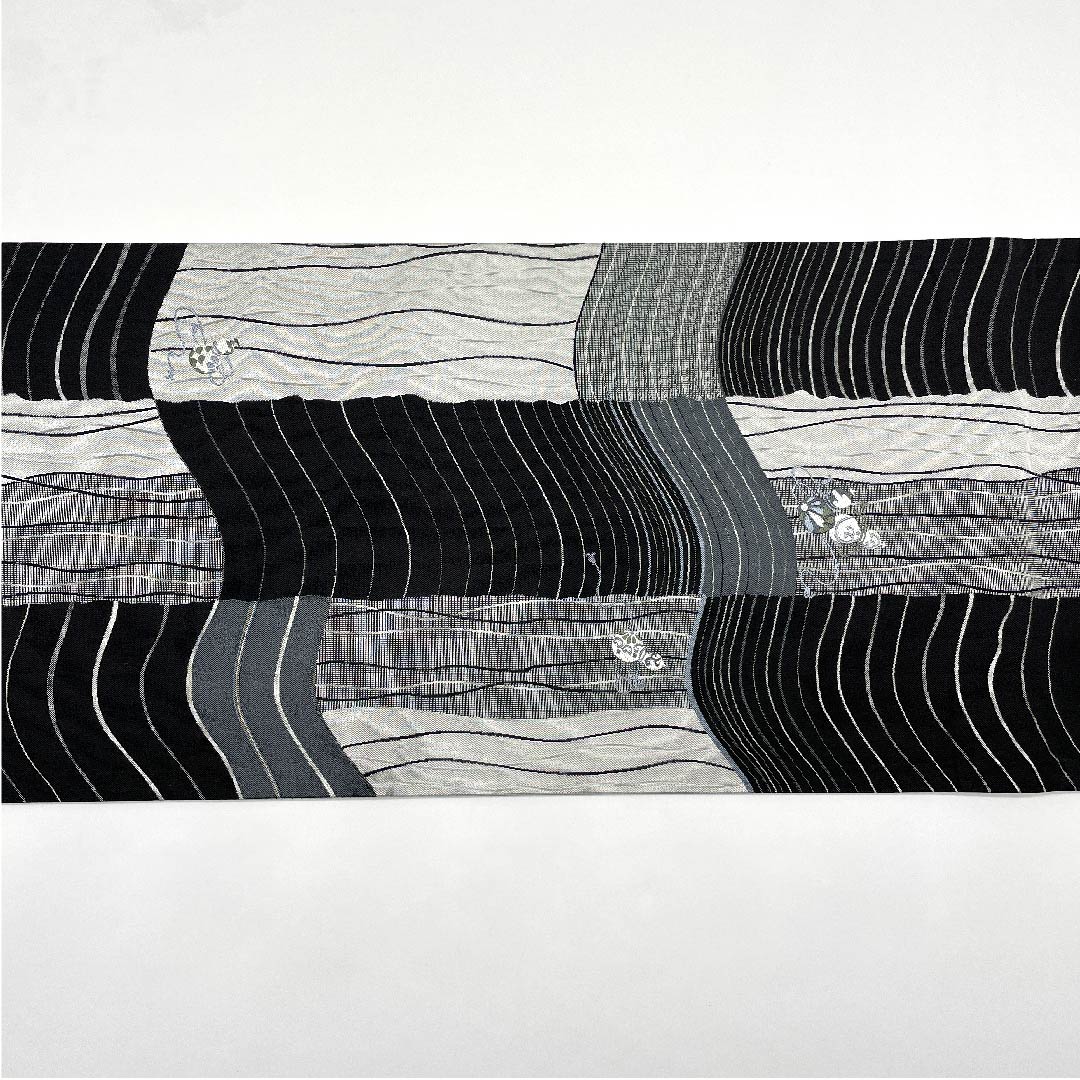 Fukuro Obi, Checkered Pattern, Gourd Pattern, Monotone, Length 438cm, Pure Silk, S Rank, Six-way, Casual, Gradient Style, 1123008812399