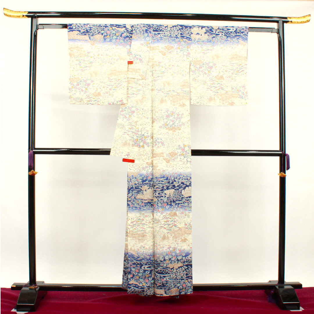 Homongi, pure silk, lined, length 158.5cm, sleeve length 65cm, milky white, Kyo-Yuzen, Chayatsuji, S rank, cream color, 1112002972315