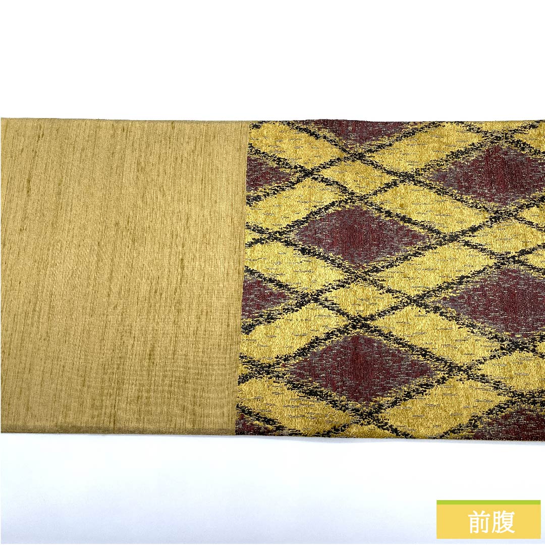 袋帯 黄金色（こがねいろ） 菱模様 帯丈428cm 正絹 Sランク 六通 カジュアル 黄系 1123009872323