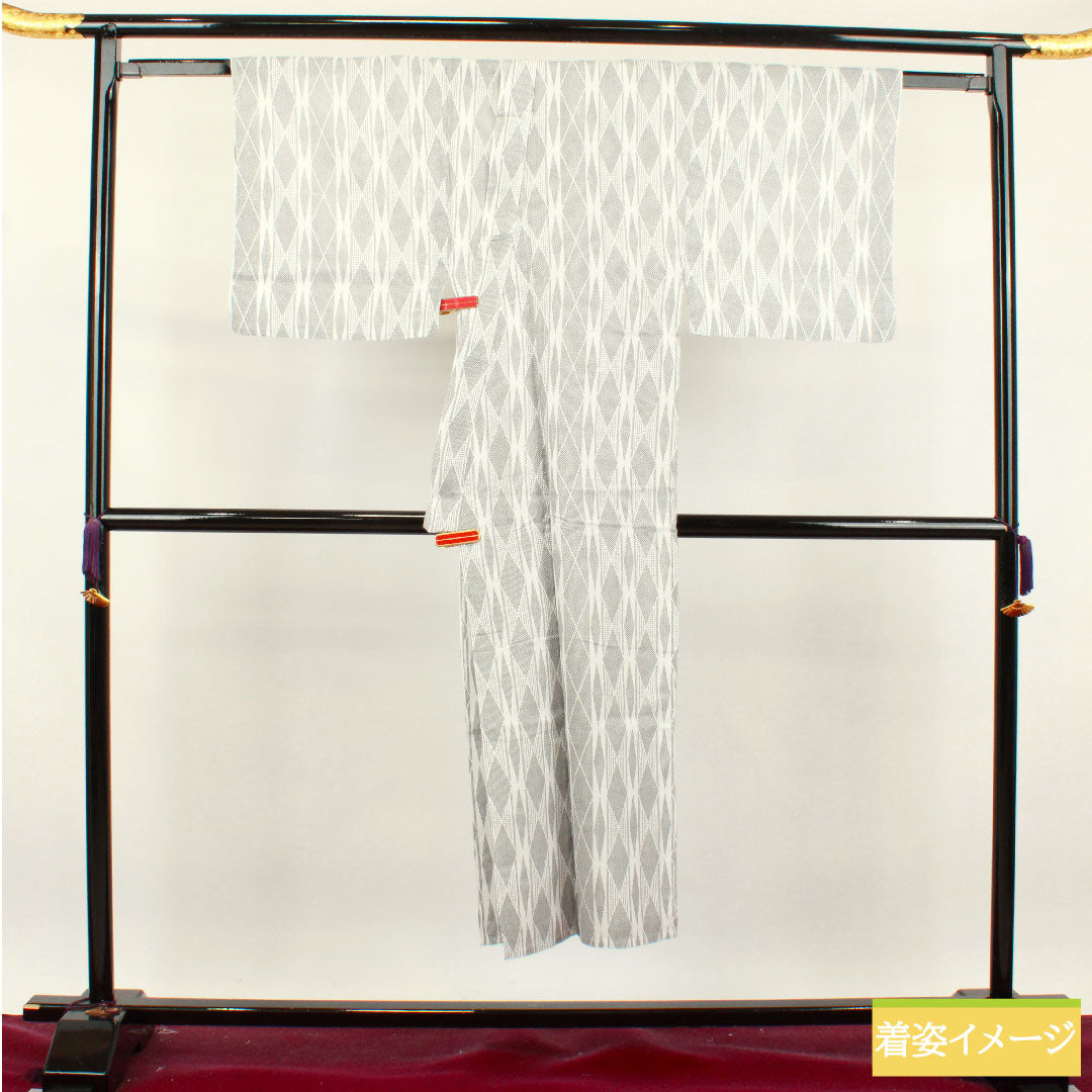 メンズ浴衣 木綿 身丈142.5cm 裄丈67cm Sランク 単衣 白系 幾何学模様 1118004962411