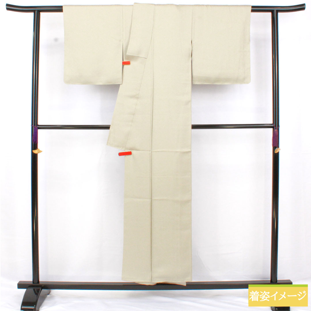 色無地 正絹 身丈150.5cm 裄丈61.5cm 雲井鼠色（くもいねずいろ）綸子 一つ紋 中陰片喰 袷 Sランク グレー系 1114001982122