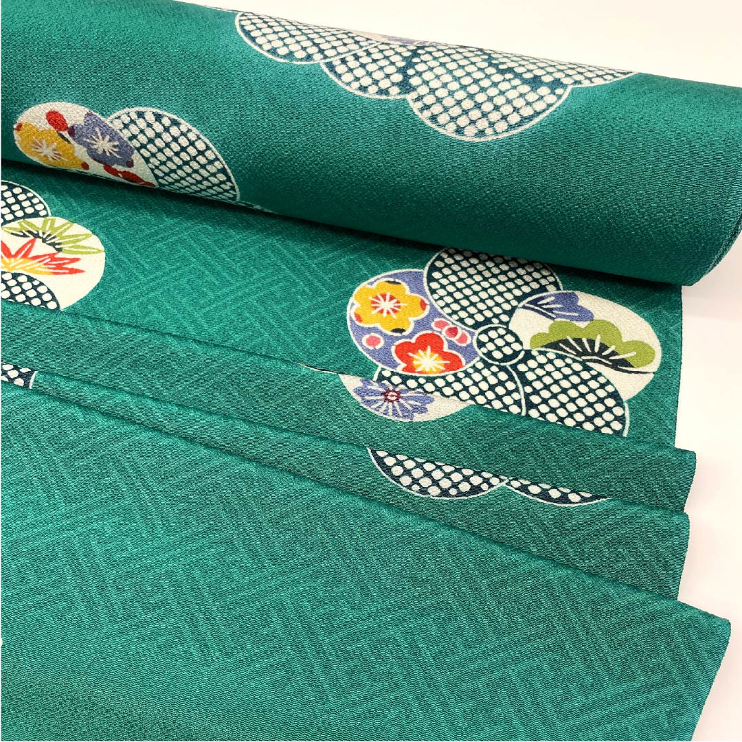 Fabric for small pattern, pure silk, duck color, Hama Chirimen, Kuriyama Yoshisaburo, Kyoto Bingata, new rank, green, 1130001201919
