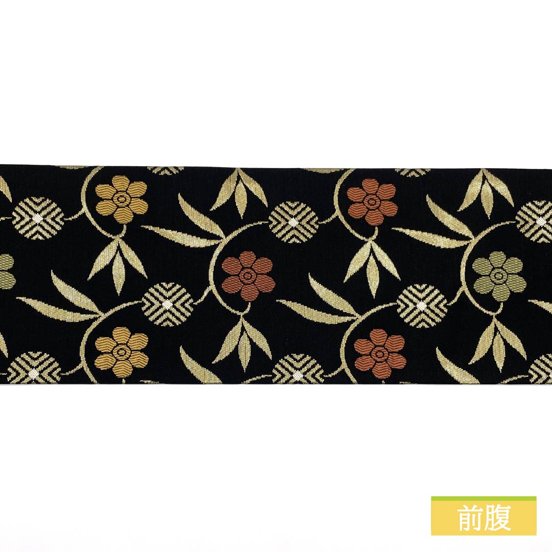 Nagoya Obi, Karahana Pattern, Length 366cm, Pure Silk, S-Rank, Six-Ply, Semi-Formal, Black, 1124008482310, Nagoya Style