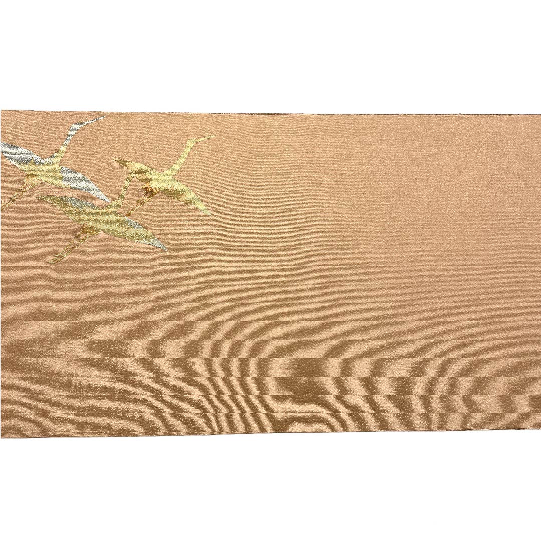 袋帯 薄赤色（うすあかいろ） 鶴 金糸 帯丈452cm 正絹 Sランク ポイント柄 フォーマル 茶系 1123007622414