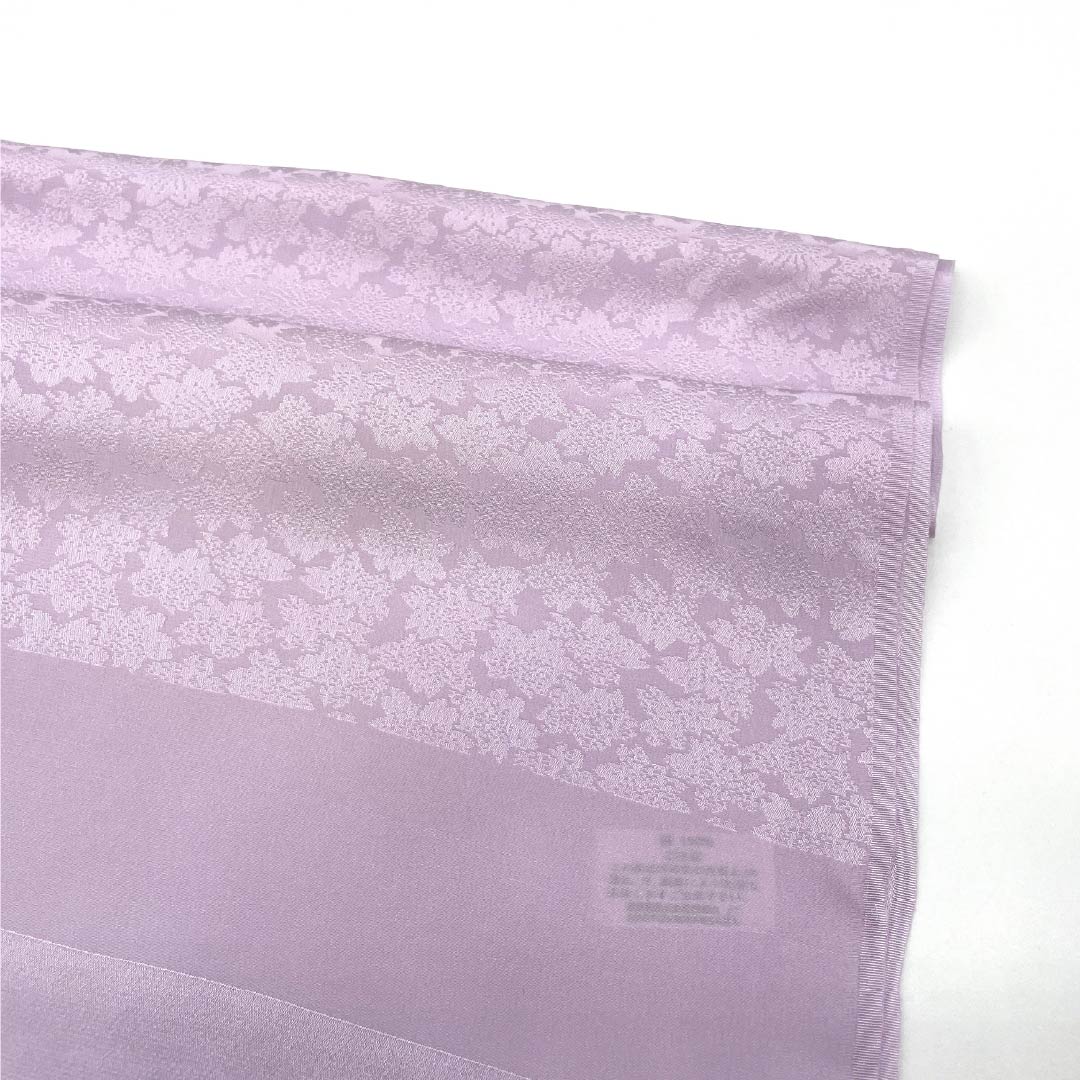 Semi-formal silk obiage (sash sash), grade A, pale wisteria, featuring a classic cherry blossom and floral pattern, approximately 166cm long and 28.5cm wide, purple accents. Product code: 1136001973920