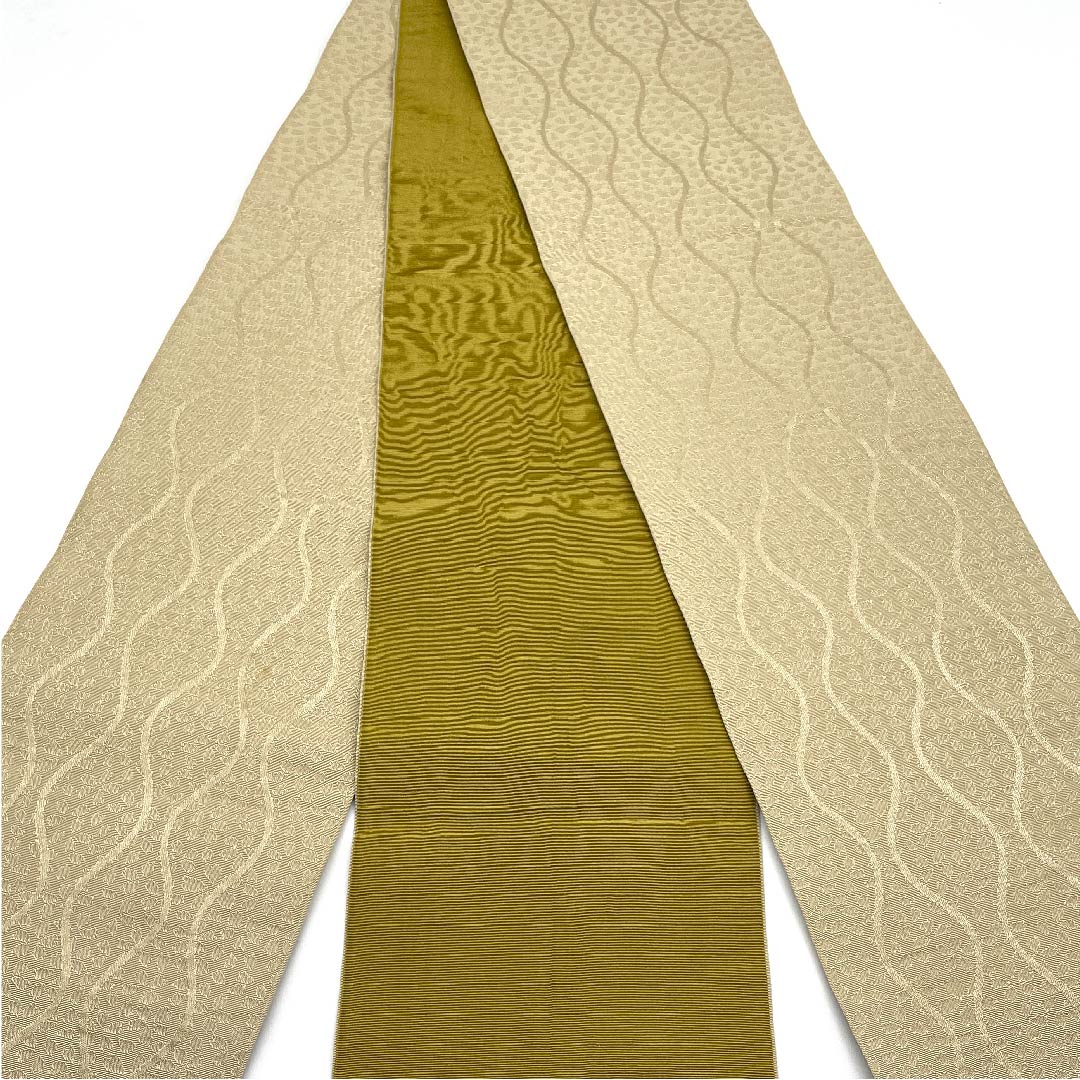 Half-width obi, polyester, obi length 372cm, Kare no Iro (dry field color), Tachiwaku pattern, small cherry blossom, classic pattern, beige, A rank, 1125001313325
