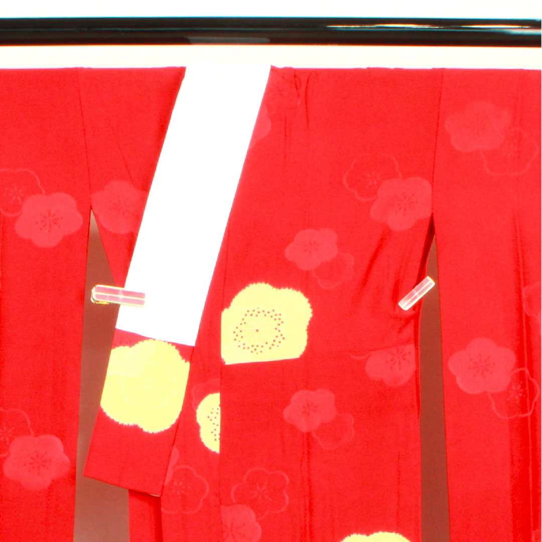 Long undergarment, pure silk, length 120cm, sleeve length 67.5cm, single layer, old red color, for long-sleeved kimono, plum, A rank, red, 1129000293112