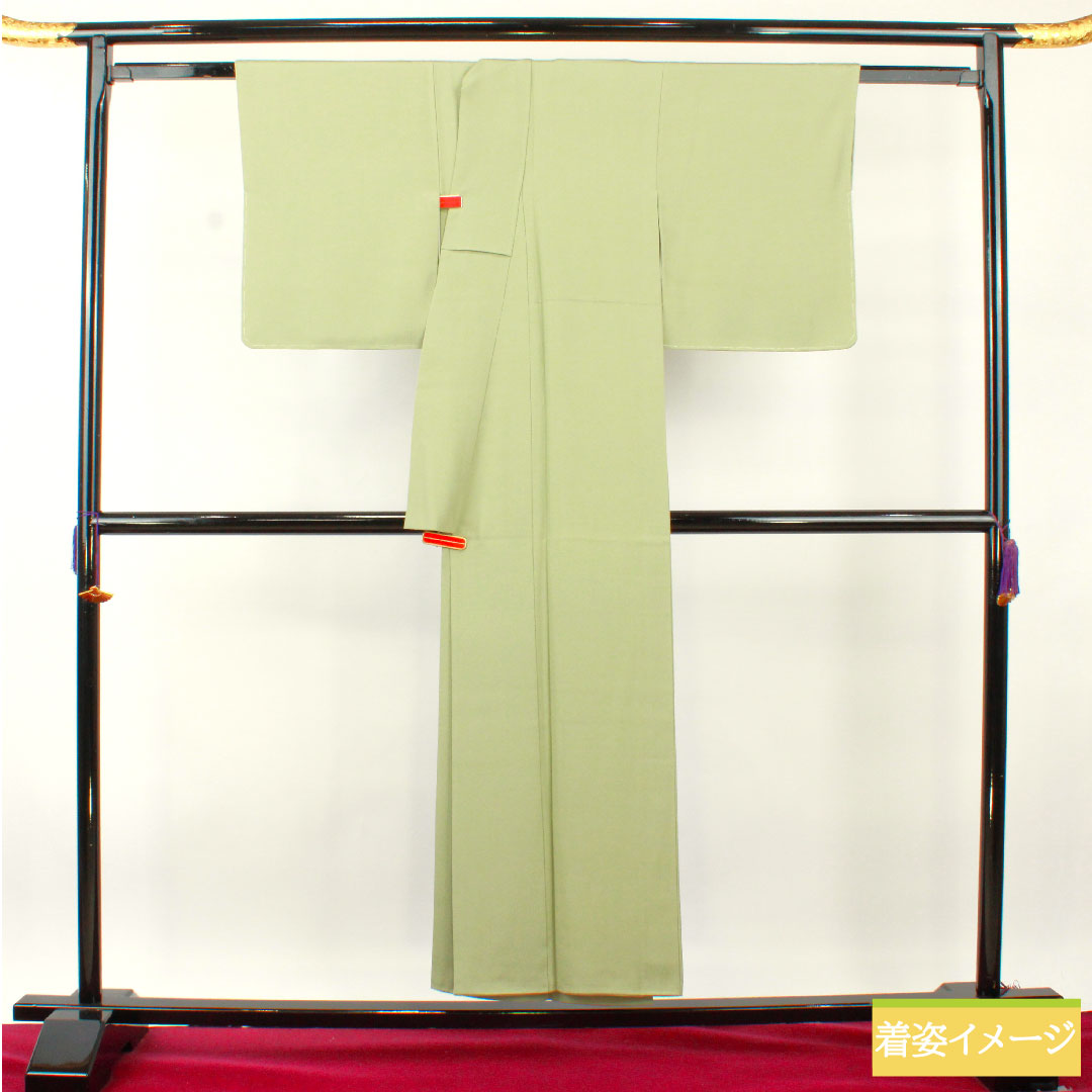 色無地 正絹 身丈151.5cm 裄丈63.5cm 青磁色（せいじいろ） 素無地 中陰蔦 袷 Sランク 緑系 1114001522219