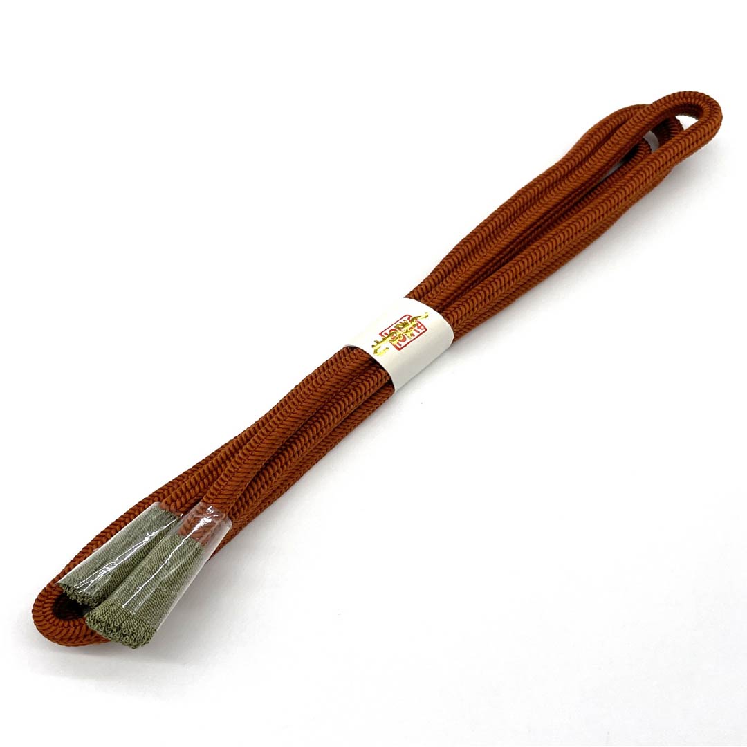 （新古品） 帯締め 正絹  濃柿色（こいがきいろ） 冠組 新古品 長さ約159.5cm 幅約1cm セミフォーマル NEWランク 茶系 1135003531314