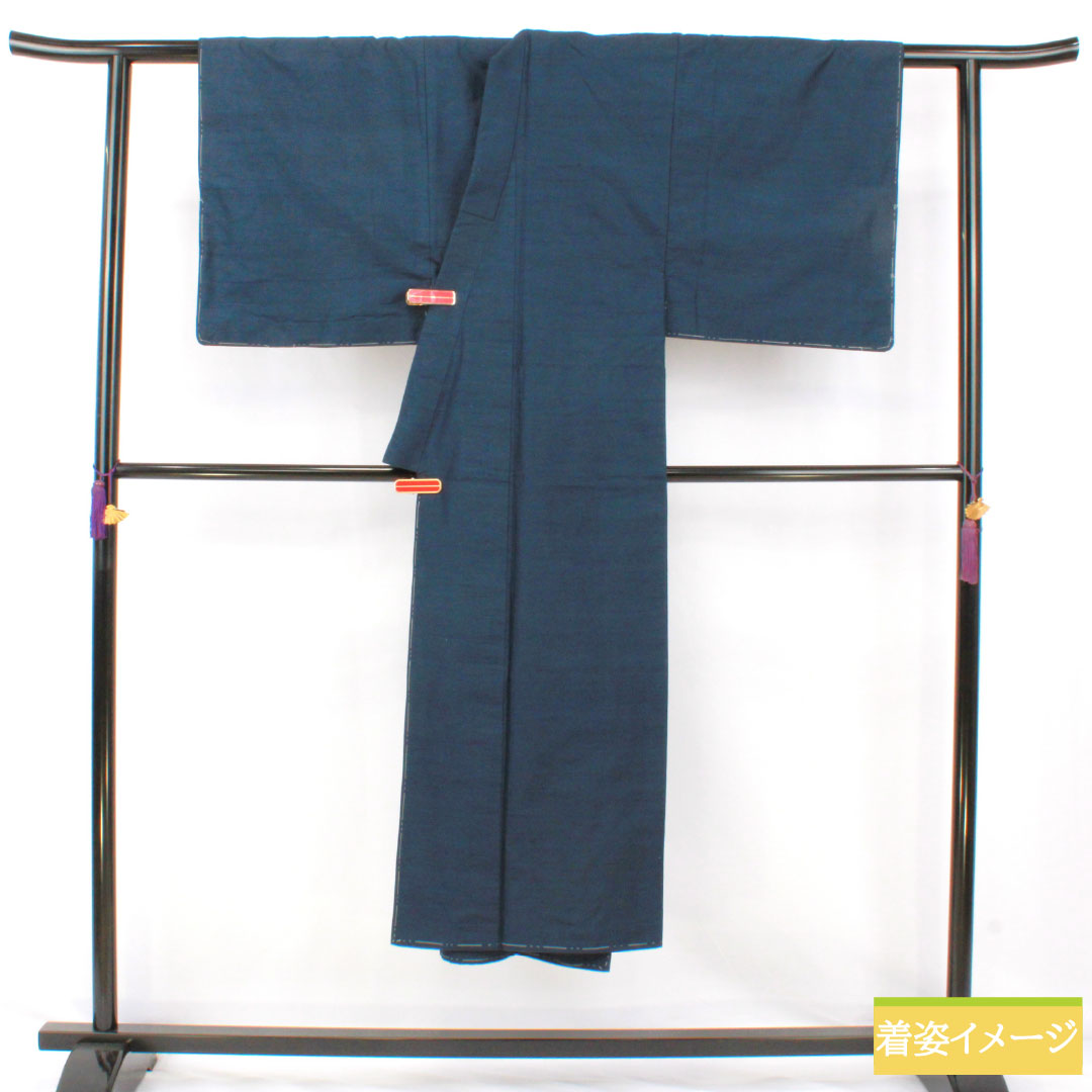 男物 正絹 Sランク 身丈141.5cm 裄丈67.5cm 紬地 しつけ糸付き 袷 青系 1119001802417