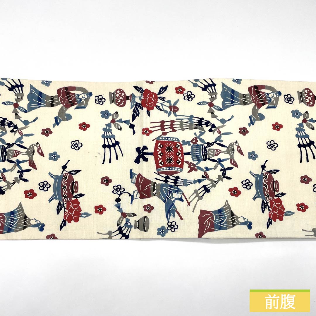 Nagoya Obi, Pure Silk, Grade B, Natural Color (Kinari-iro), Stencil Dyed, Bingata Style, Perfect for Performance, Length 366cm, Six-fold, Casual, Cream-colored, Open-fitting, Product Number 1124010534315