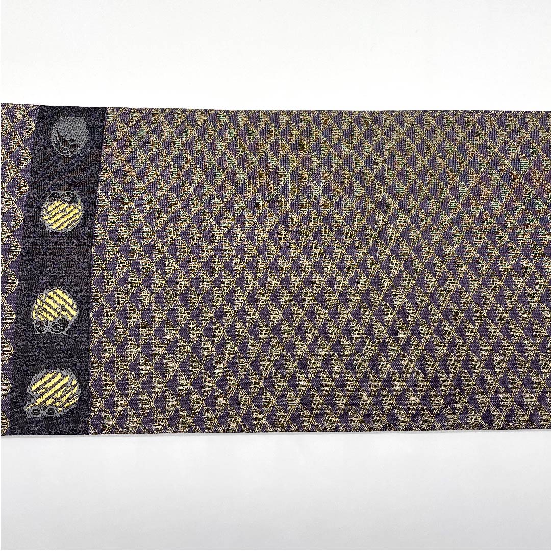 Fukuro Obi (Indigo blue pigeon feather color) Owl, Matsukawa diamond pattern, Obi length 440cm, Pure silk, S rank, Point pattern, Casual, Purple, 1123005792320