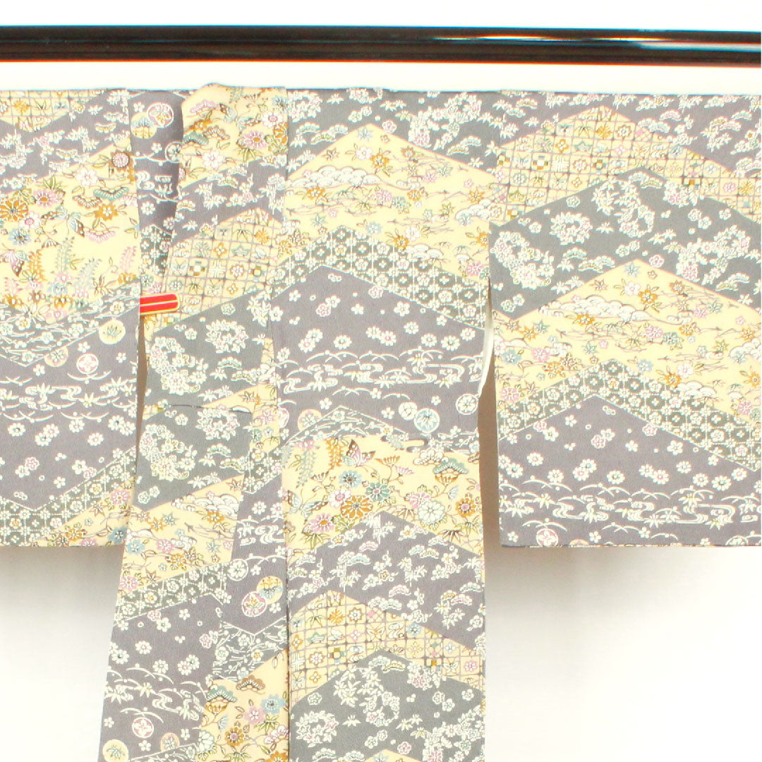 小紋 身丈160.5cm 裄丈62cm 袷 燻銀色 麴色 京紅型  正絹 Aランク グレー系 1115002453422