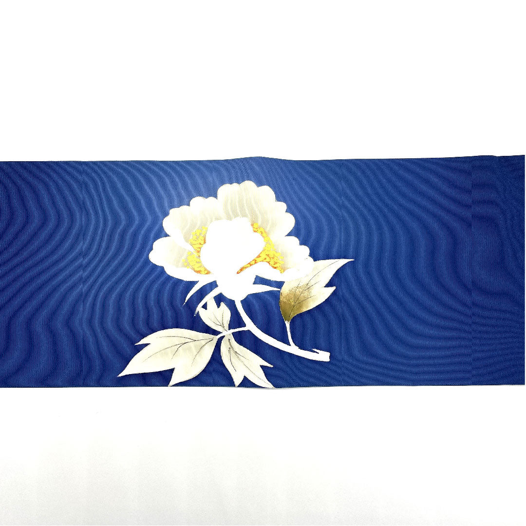名古屋帯 染め帯 花模様 帯丈374cm 正絹 Aランク ポイント柄 カジュアル 紺系 1124002323318  名古屋仕立て