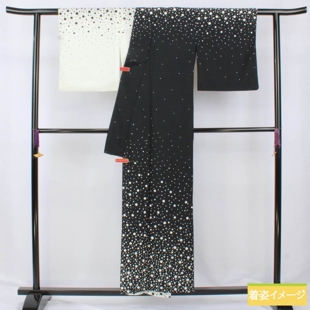 Homongi (Homongi), Polyester, Grade A, Single-Layer Kimono, Length 154.5cm, Sleeve Length 63cm, Dot Pattern, Washable, Monochrome, Product Number: 1112006153227