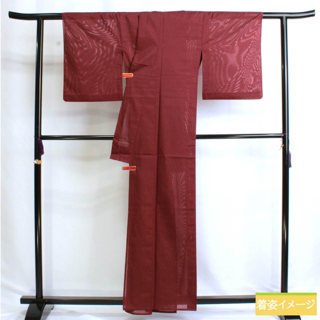 Summer kimono, polyester, plain color, A rank, length 160.5cm, sleeve length 64.5cm, crimson color, washable, red pongee, 1132003083412