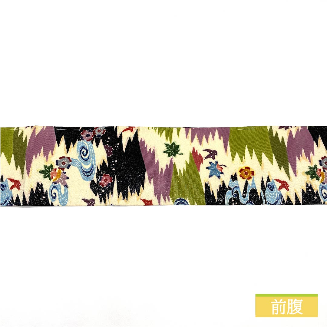 Nagoya obi, natural color, Kanze Ryusui pattern, floral pattern, obi length 340cm, pure silk, S rank, full length, casual, cream color, 1124006502315, Nagoya style