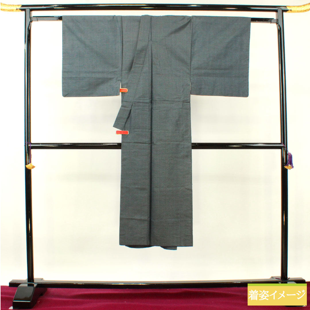 Men's pure silk, length 133cm, sleeve length 67.5cm, Oshima Tsumugi, geometric pattern, A rank, lined, navy blue, 1119000773318